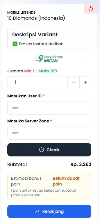 Screenshot langkah 2: Langkah 2: Masukkan ID Pengguna (User ID) dan ID Zona (Zone ID)