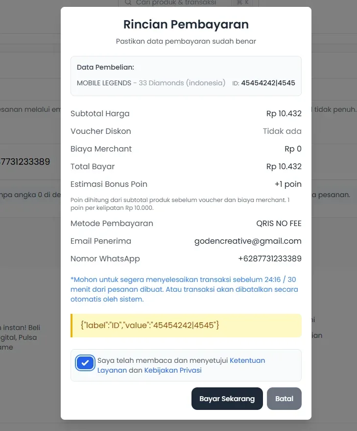 Screenshot langkah 5: Langkah 5: Konfirmasi Pesanan dan Lakukan Pembayaran