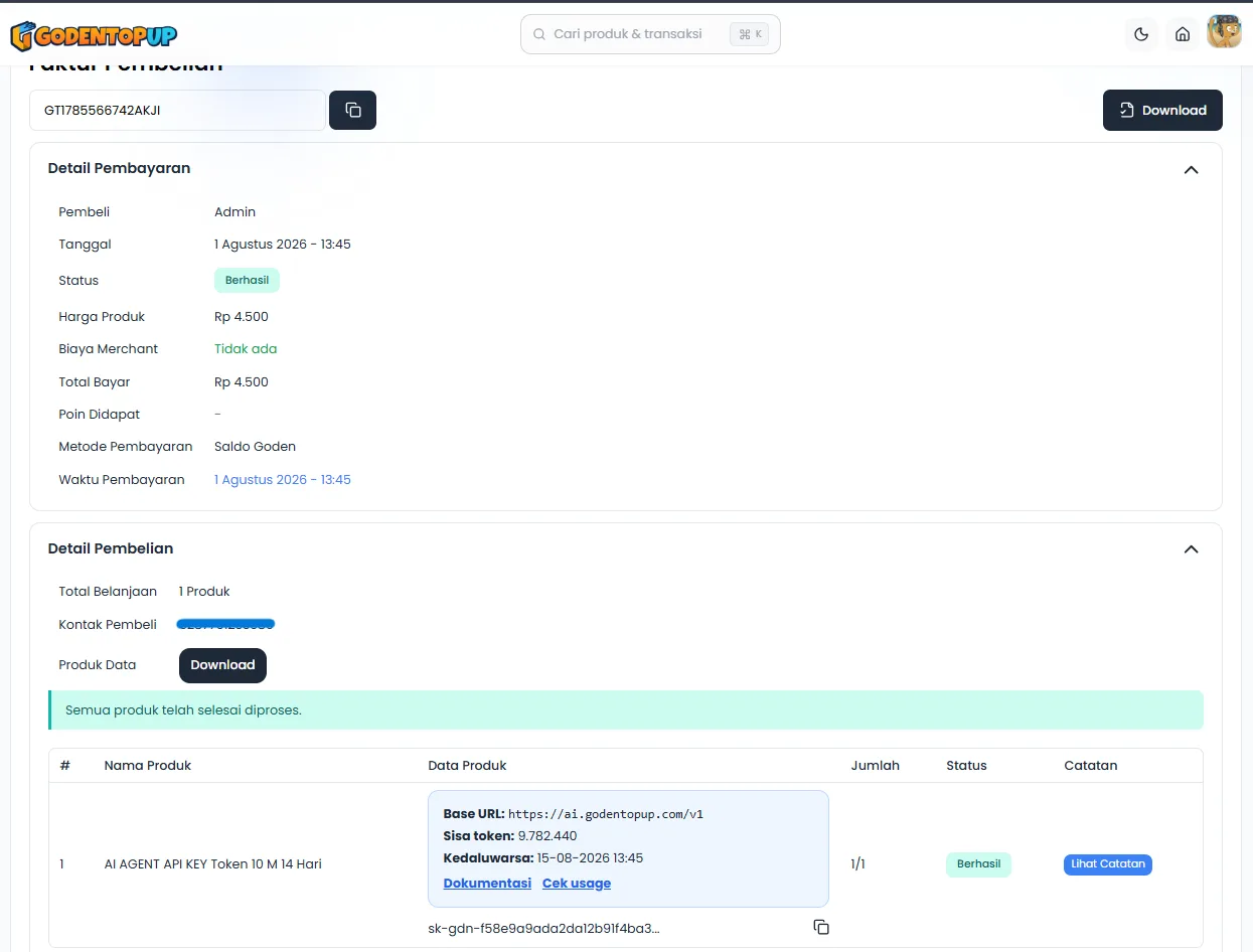 Screenshot langkah 1: Akses Riwayat Transaksi GodenTopUp