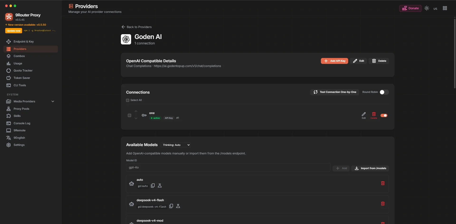 Screenshot langkah 5: Verifikasi Koneksi API